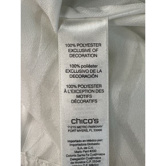 Chico's Size 00/XS White Sheer Long Sleeve Blouse V Neck Texture Classic Beach - Picture 13 of 16